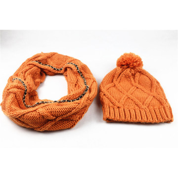 Mens Unisexe Hiver Chaud Customerized Écharpe Beanie Set Câble Écharpe Tricotée (SK171S)